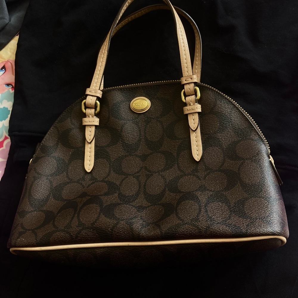 Coach Brown and Tan Satchel with Signature Monogram